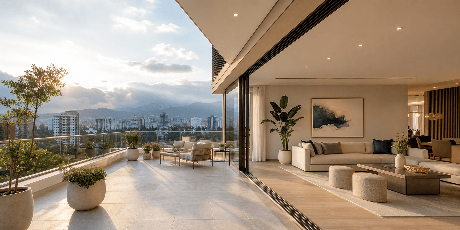 Penthouse moderno con terraza y vista urbana